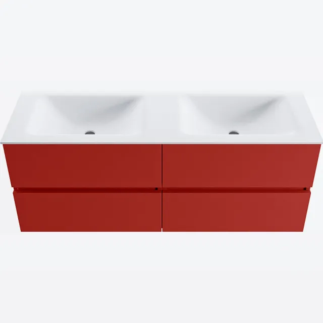 Mondiaz VICA 130cm badmeubel onderkast Fire 4 lades. Wastafel CLOUD dubbel 2 kraangaten, kleur Talc.