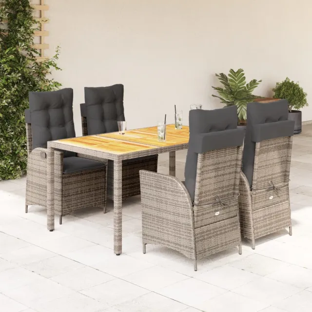 vidaXL 5-delige Tuinset met kussens poly rattan grijs, foto 2