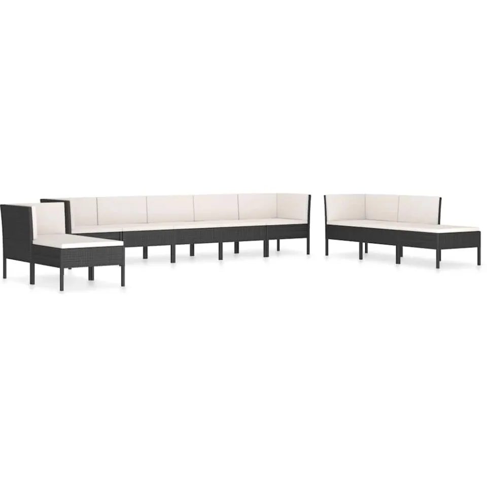 vidaXL 10-delige Loungeset met kussens poly rattan zwart, foto 4