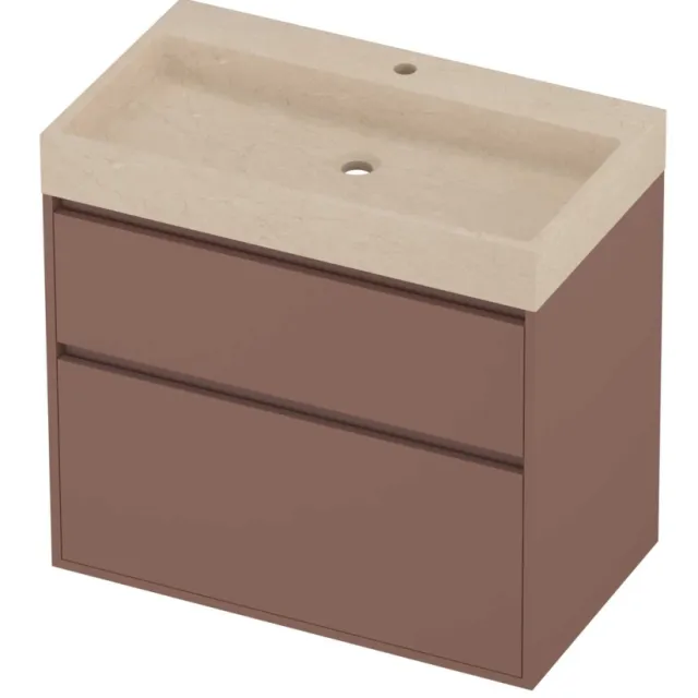 Proline Evoli Badmeubelset Hardsteen Loft 1 Kraangat Greeploos 80x46x75 cm Sand Stone Beauty Blush Rosé Goud