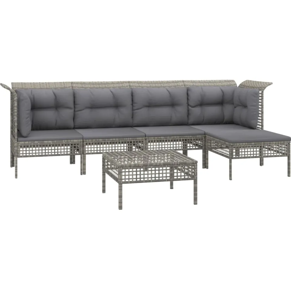 vidaXL 6-delige Loungeset met kussens poly rattan grijs