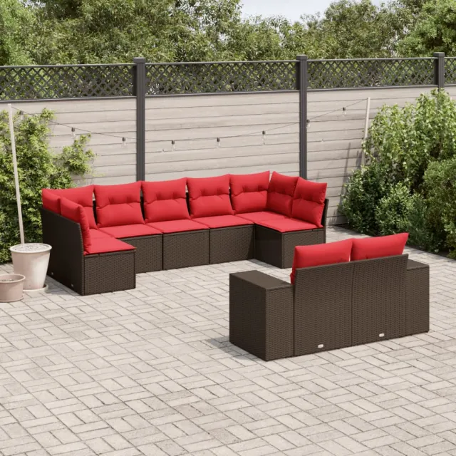 vidaXL 9-delige tuinbankset met kussens, bruin polyrotan, foto 2
