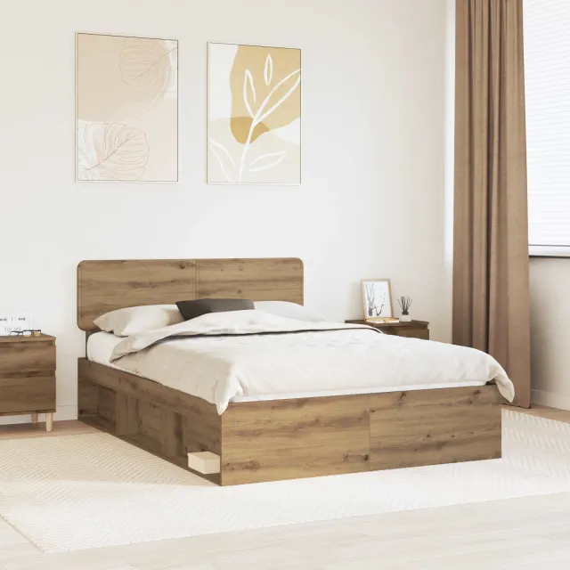 vidaXL Bedframe Artisanaal eiken 140 x 190 cm Massief grenenhout