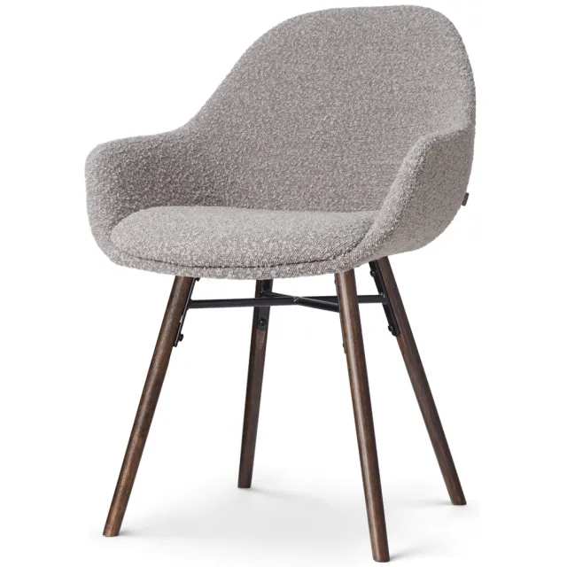 Nolon Nena-Mae eetkamerstoel bouclé taupe - walnoot houten onderstel