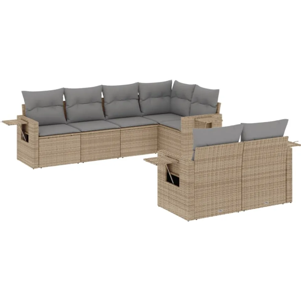vidaXL 7-delige Loungeset met kussens poly rattan beige