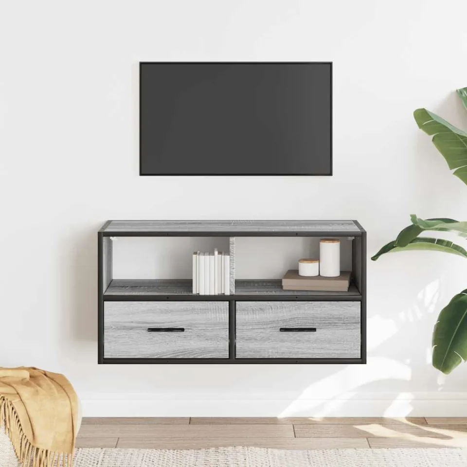 vidaXL Tv-meubel 80x31x39,5 cm bewerkt hout metaal grijs sonoma eiken, foto 2