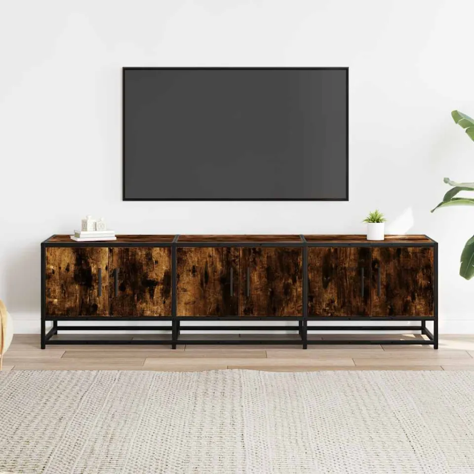vidaXL Tv-meubel 150x35x41 cm bewerkt hout metaal gerookt eikenkleurig, foto 2