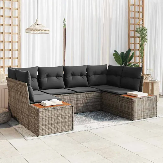 vidaXL Tuin Sofa Set 6 st Grijs poly rattan, foto 2