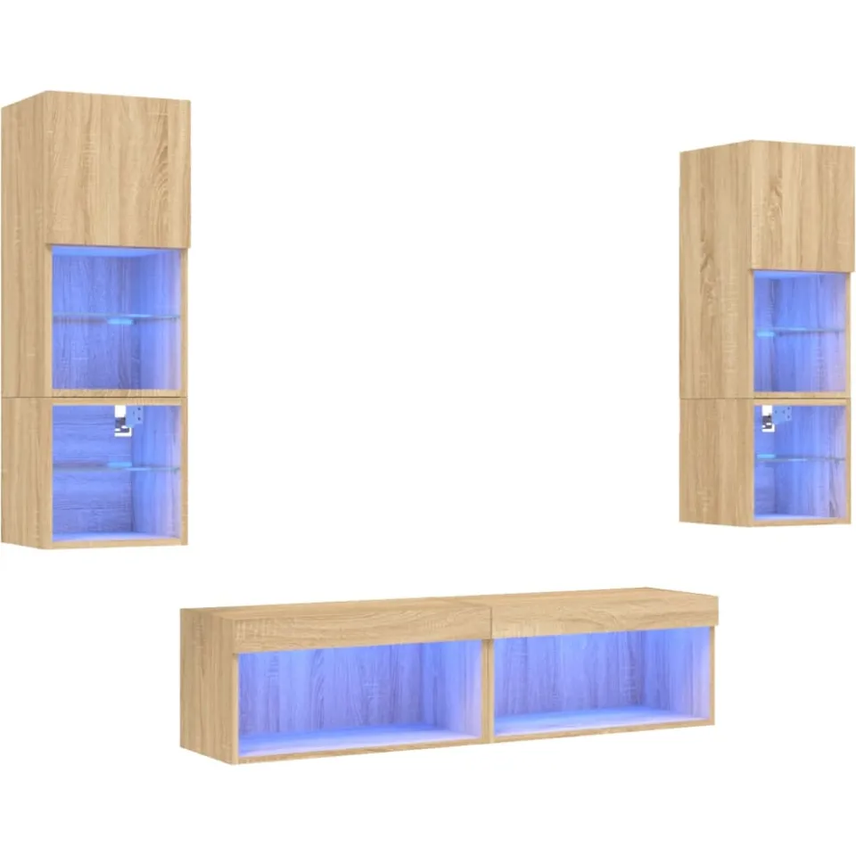 vidaXL 6-delige Tv-wandmeubelset met LED bewerkt hout sonoma eiken Bruin
