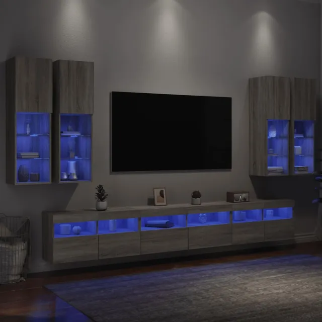 vidaXL 7-delige Tv-wandmeubelset met LED-verlichting grijs sonoma, foto 2