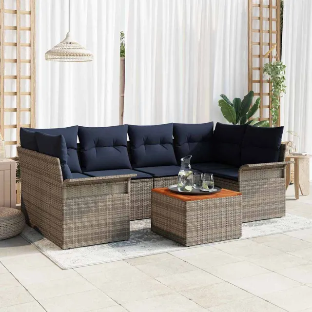 vidaXL Tuinbankenset 7 st Grijs poly rattan, foto 2