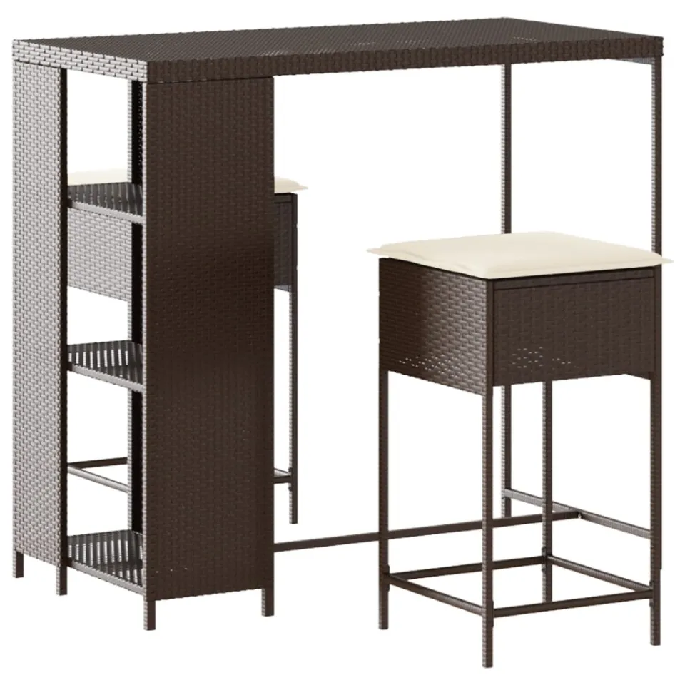 vidaXL 3-delige Tuinbarset met kussens poly rattan bruin, foto 3