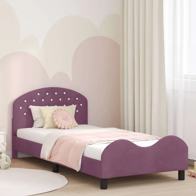 vidaXL Bedframe voor kinderen met hoofdbord Paars 90 x 190 cm Fluweel