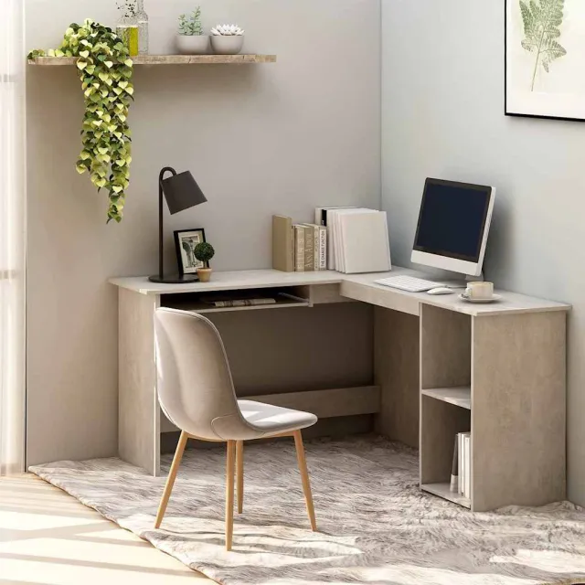 vidaXL Hoekbureau L-vormig 120x140x75 cm bewerkt hout betongrijs grijs, foto 2