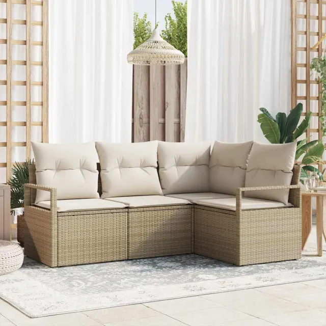 vidaXL Bankstel 4 pcs Beige poly rattan, foto 2