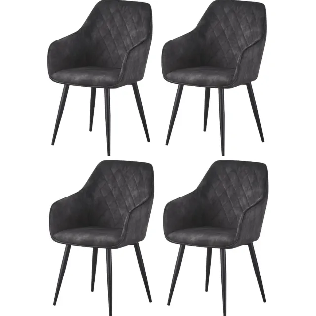 Better Nights Melinda - Eetkamerstoel - kuipstoel - fluweel - grijs - zwart metalen poten - set van 4