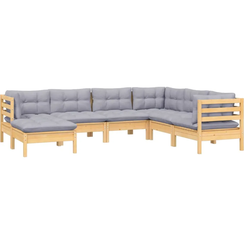 vidaXL 7-delige Loungeset met grijze kussens massief grenenhout bruin, foto 3