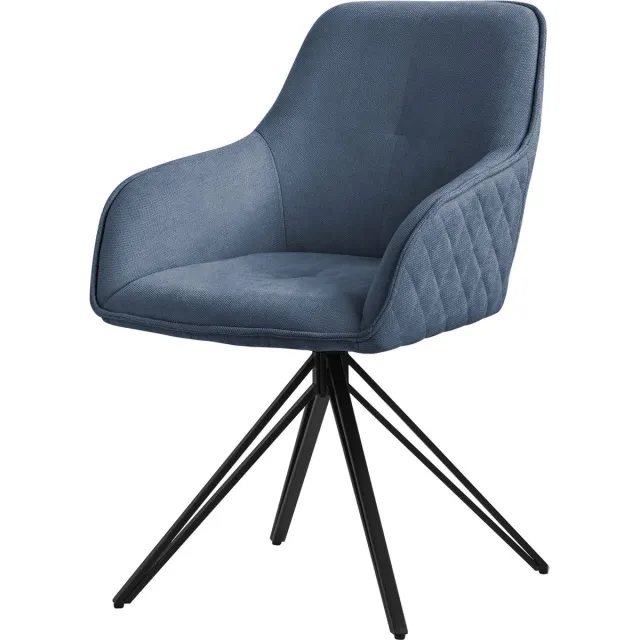 ml-design eetkamerstoel draaibaar van geweven stof, blauw, woonkamerstoel met armleuning & rugleuning, 360° draaibare stoel, gestoffeerde stoel met metalen poten ergonomische fauteuil, keukenstoel