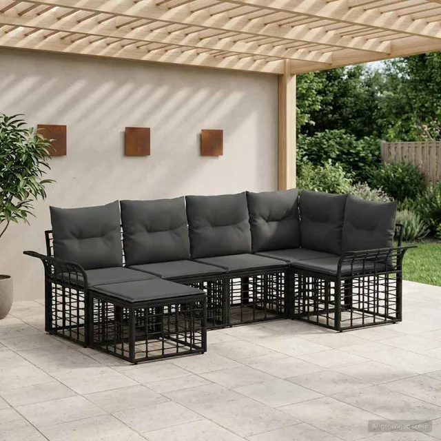 vidaXL Buiten bankenset 6 st Zwart en Donkergrijs Polyester