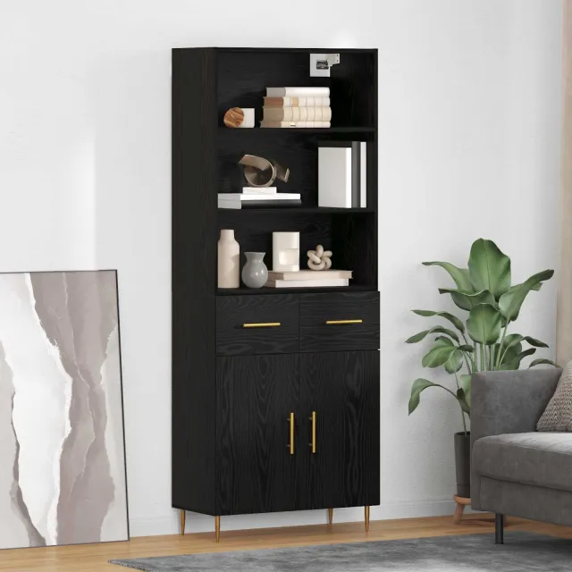 vidaXL Hoge kast Zwart Eiken 69,5 x 34 x 180 cm Bewerkt hout, foto 2
