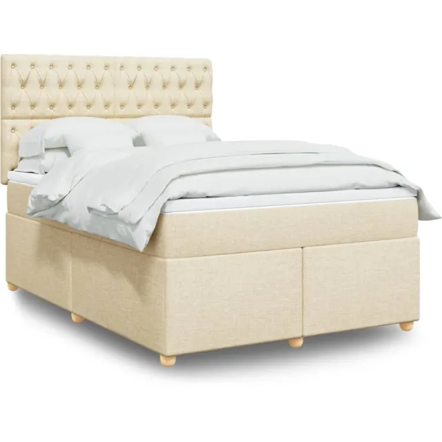 vidaXL Boxspring met matras stof crèmekleurig 140x190 cm