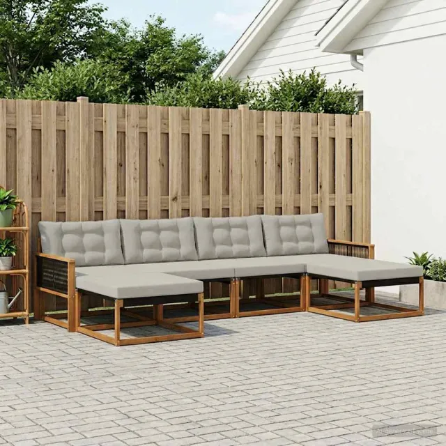 vidaXL Buiten bankenset 6 st 6-zits Naturel en lichtgrijs