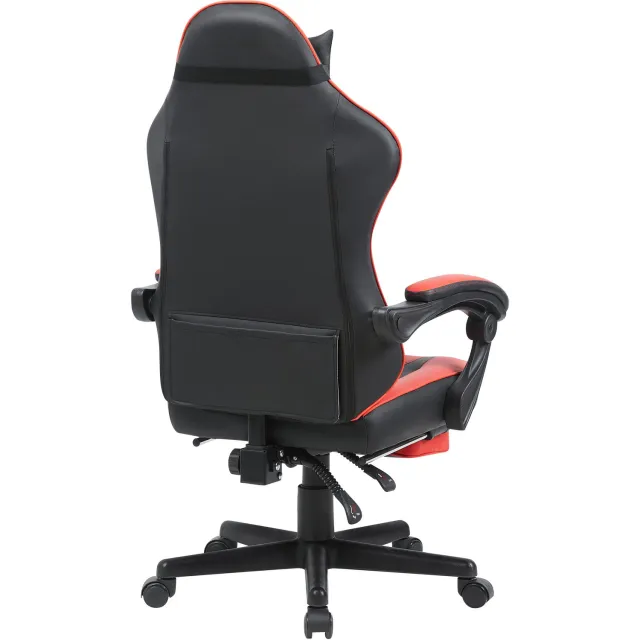 CHICFURN Gamingstoel - Uitschuifbare voetsteun - Vaste armleuningen - Zwart rood