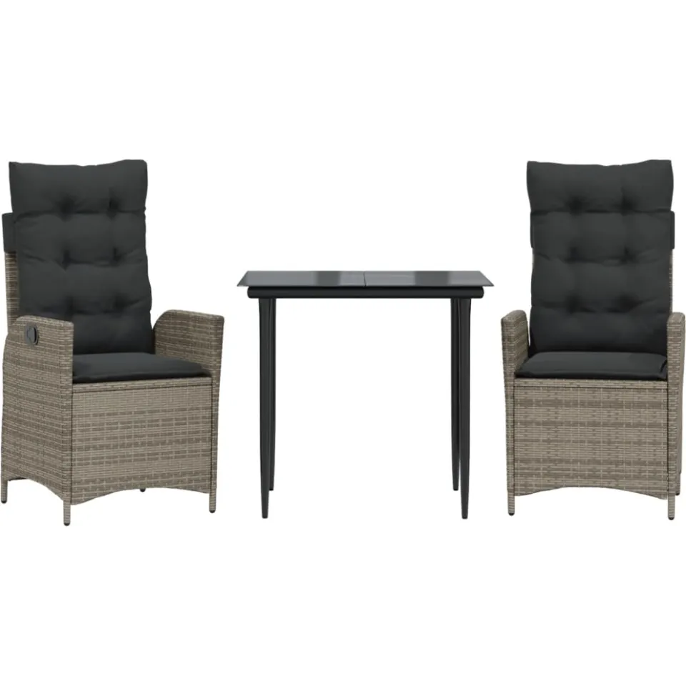 vidaXL 3-delige Tuinset met kussens poly rattan grijs, foto 3