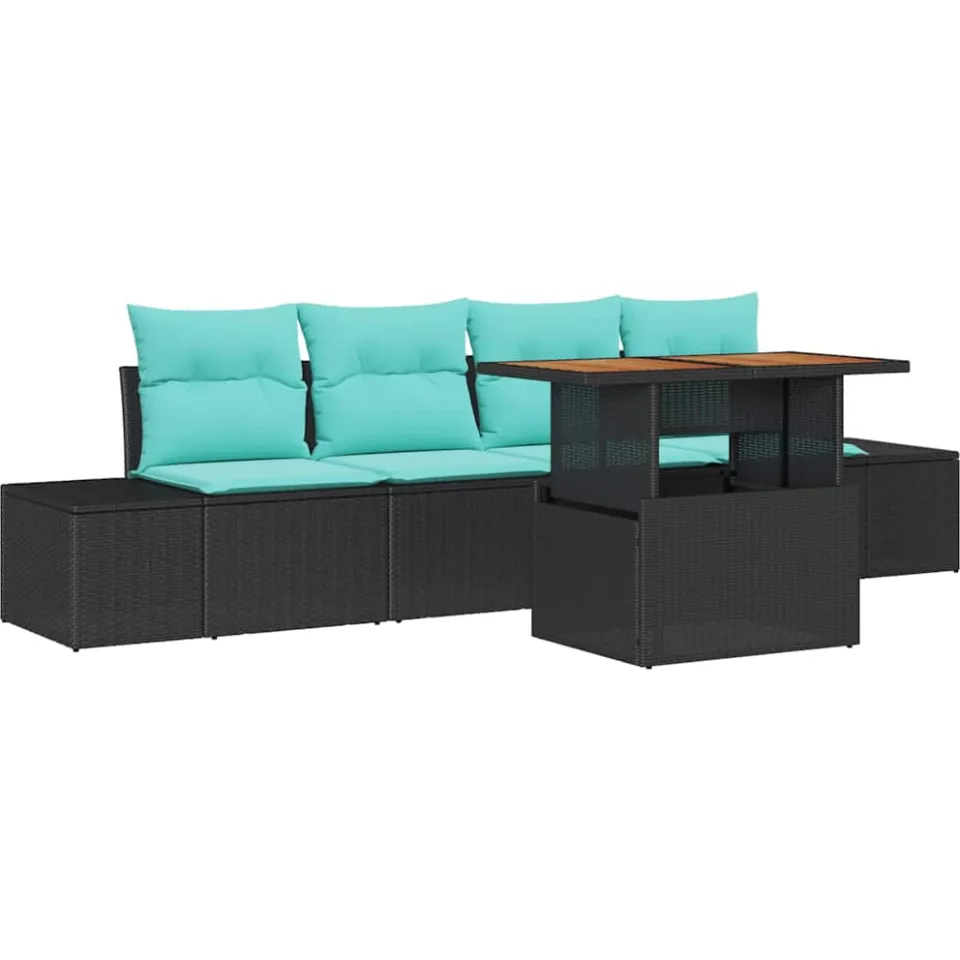 vidaXL Tuin Sofa Set 5 st Zwart Poly riet