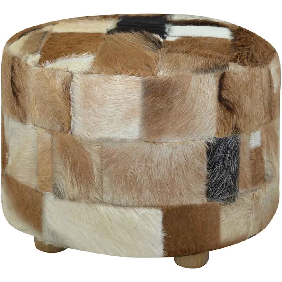vidaXL Poef rond 50x50x45 cm geitenleer meerkleurig, foto 4