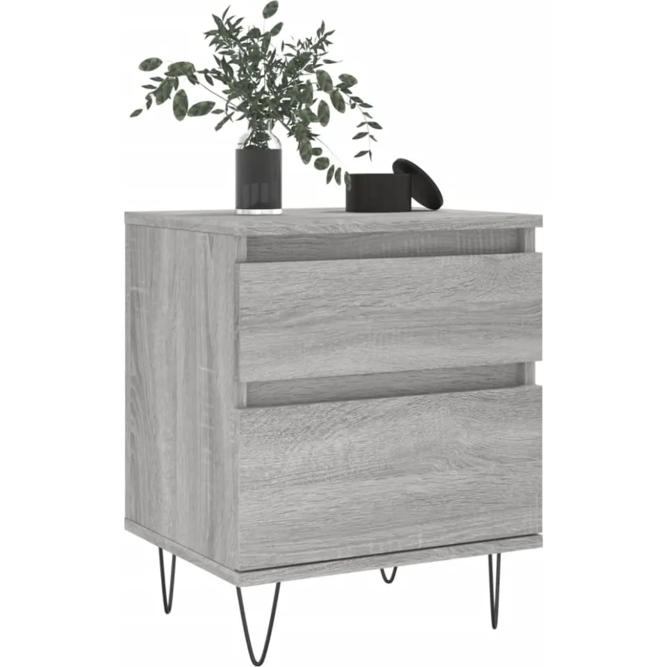vidaXL Nachtkastjes 2 st 40x35x50 cm bewerkt hout grijs sonoma eiken, foto 3