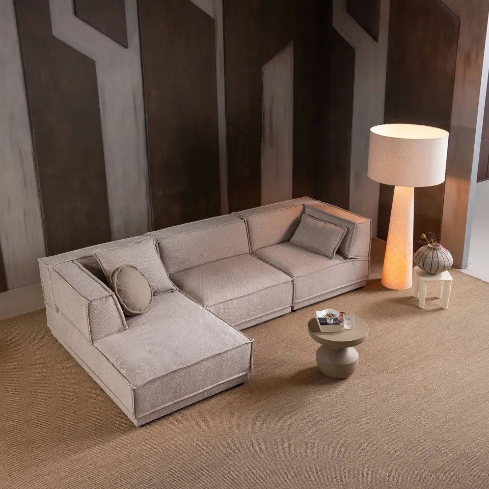 WOOOD Manu Chaise Longue Bank Links - Velvet - Bruin - 73x286x160, foto 3
