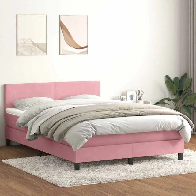 vidaXL Boxspring met matras en LED fluweel roze 140x210 cm