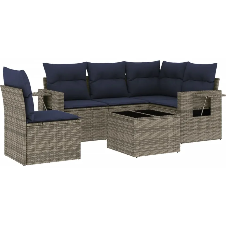 vidaXL 6-delige tuinbankset met kussens, grijs polyrotan, foto 3