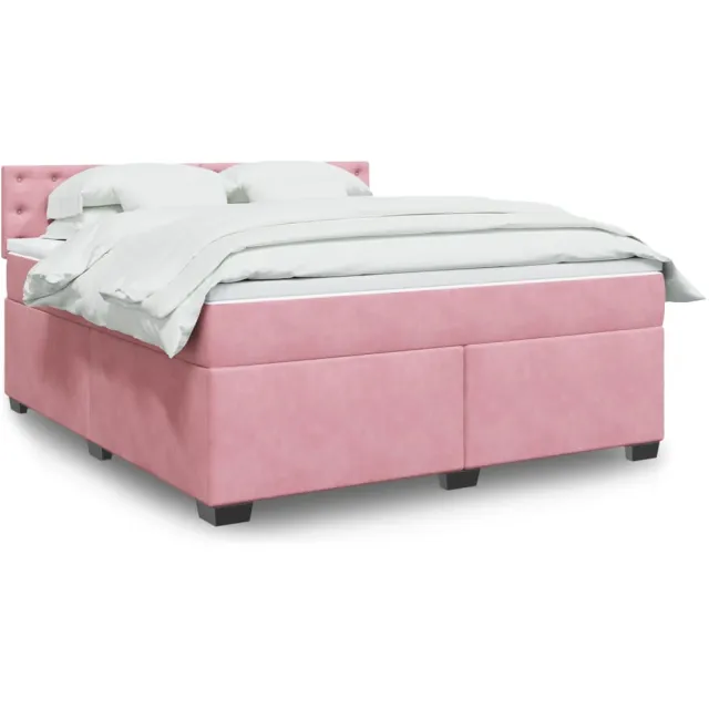 vidaXL Boxspring met matras fluweel roze 180x200 cm