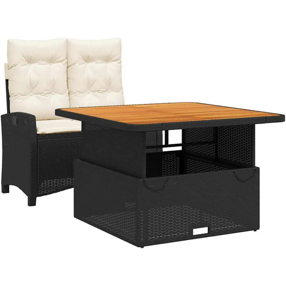 vidaXL 2-delige Tuinset met kussens poly rattan zwart, foto 3
