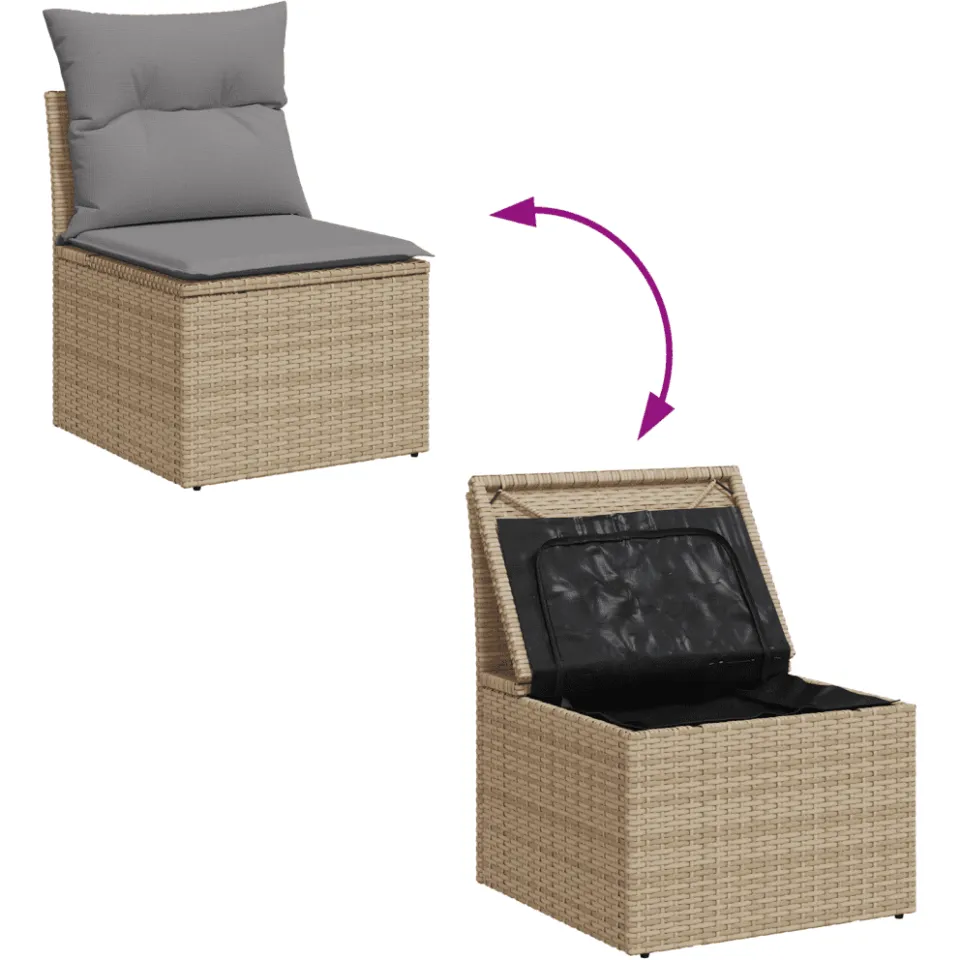 vidaXL 9-delige Loungeset met kussens poly rattan beige, foto 4