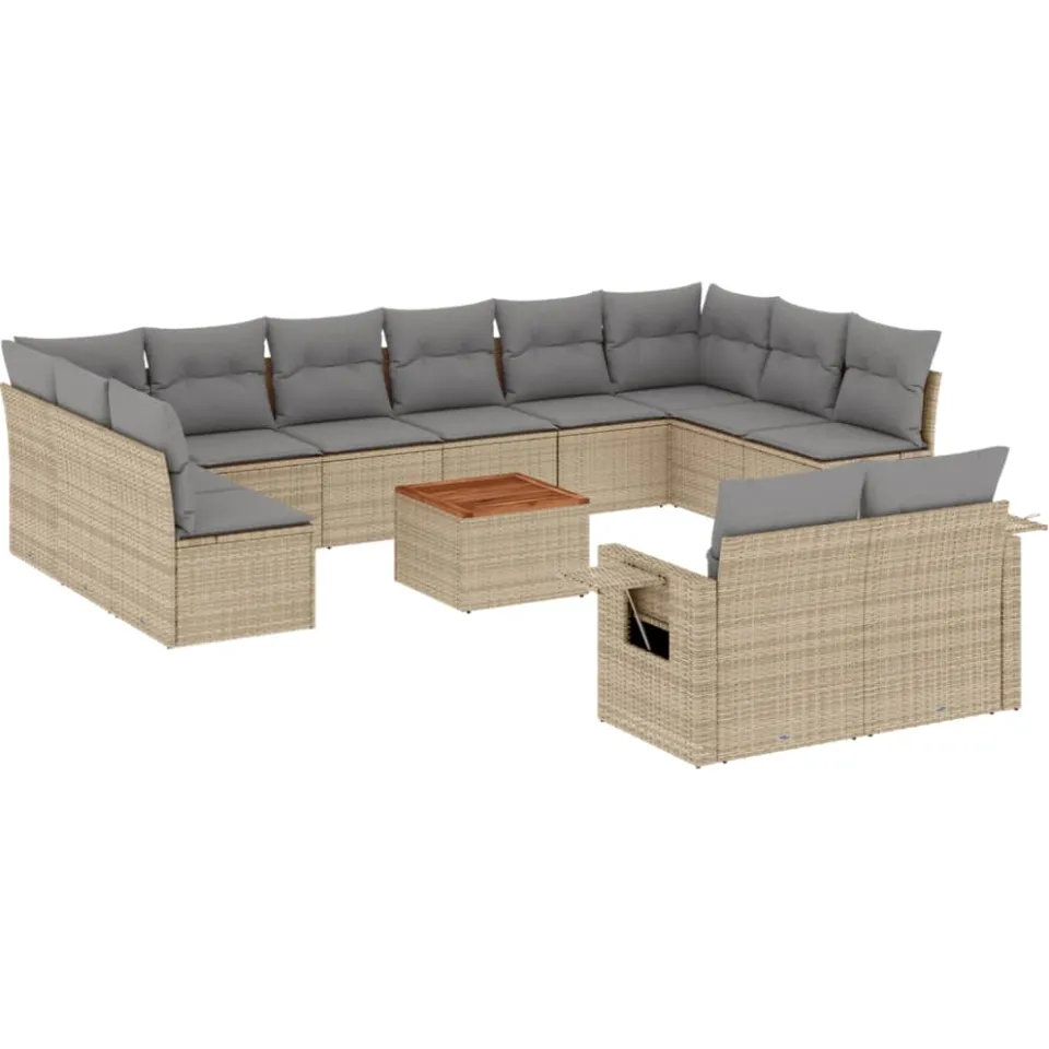 vidaXL 13-delige Loungeset met kussens poly rattan gemengd beige, foto 3