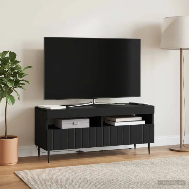 vidaXL LED tv-meubel ZWOLLE 100 x 35 x 43 cm Zwart Bewerkt hout, foto 2