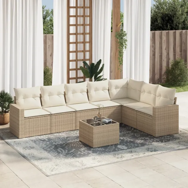vidaXL 8-delige Loungeset met kussens poly rattan beige, foto 2