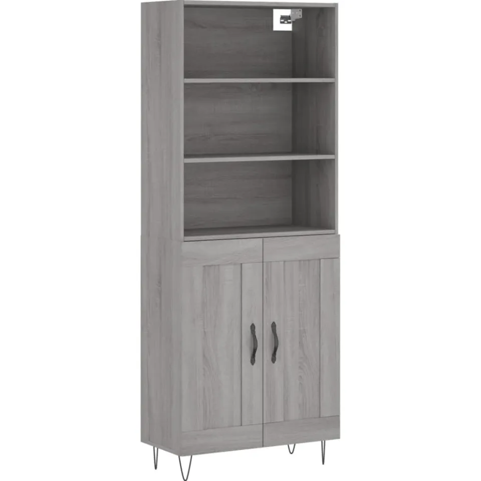 vidaXL Hoge kast 69,5x34x180 cm bewerkt hout grijs sonoma eikenkleurig, foto 3