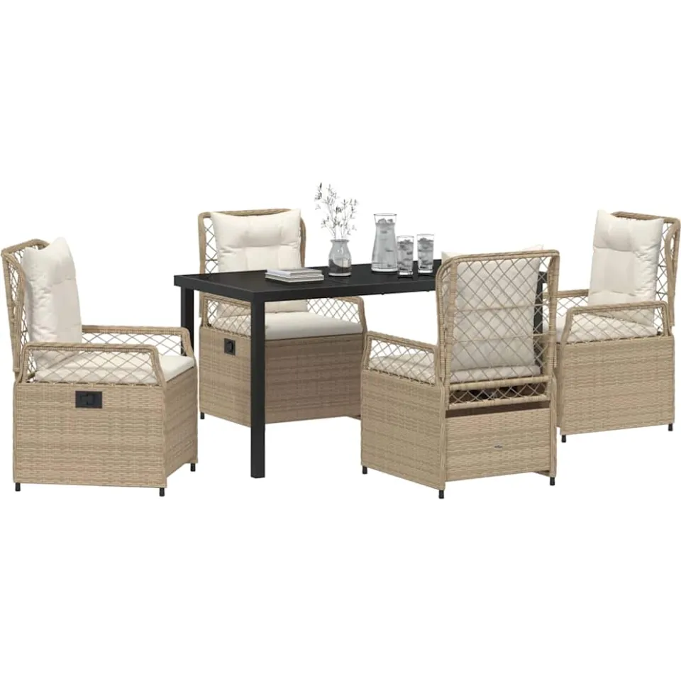 vidaXL Tuin eettafelset 5 st Beige en Crème Wit poly rattan, foto 2