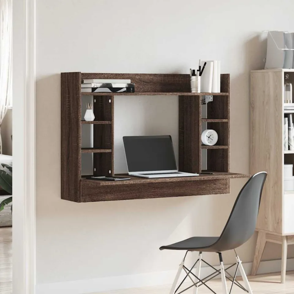 vidaXL Wandbureau 105x48x75 cm bewerkt hout bruin eikenkleurig, foto 2