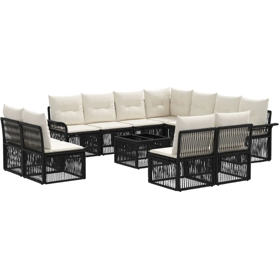 vidaXL Tuinbankenset 12 st 11-zits Zwart poly rattan, foto 4