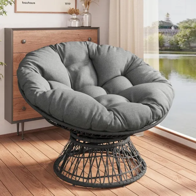 jently tuinstoel - loungestoel - fauteuil - draaibare tuinstoel - inclusief kussen - voor binnen en buiten - grijs