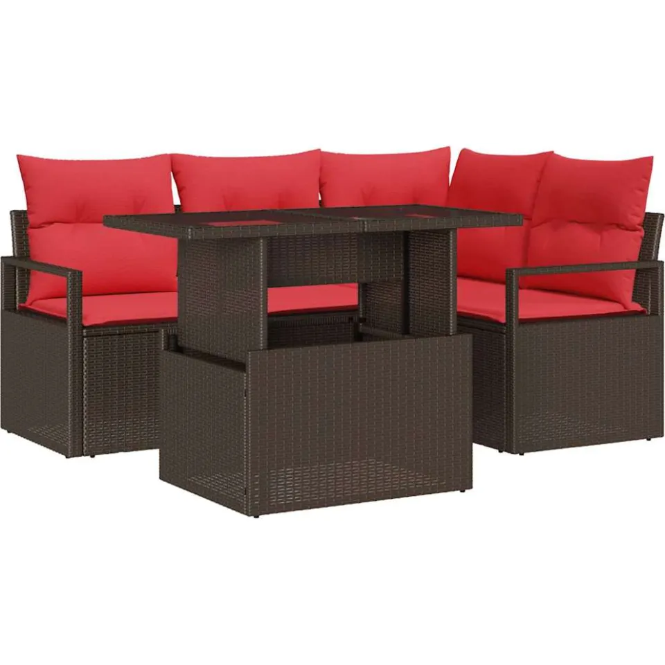 vidaXL Tuin Sofa Set 5 st Bruin Poly riet