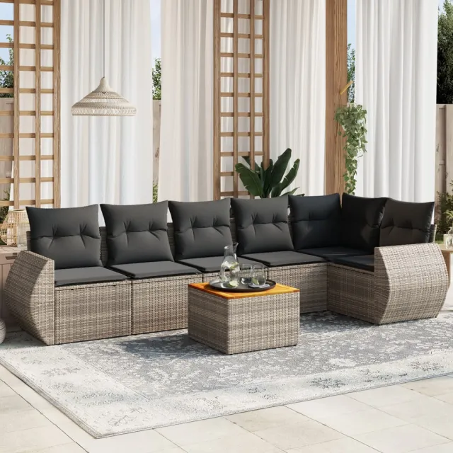 vidaXL 7-delige Loungeset met kussens poly rattan grijs, foto 2