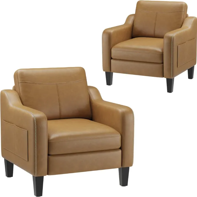 COLAMY Fauteuil van leer - met zijopbergzak - belastbaar tot 136 kg - geschikt voor woonkamer/kantoor/studie - BR Bruin