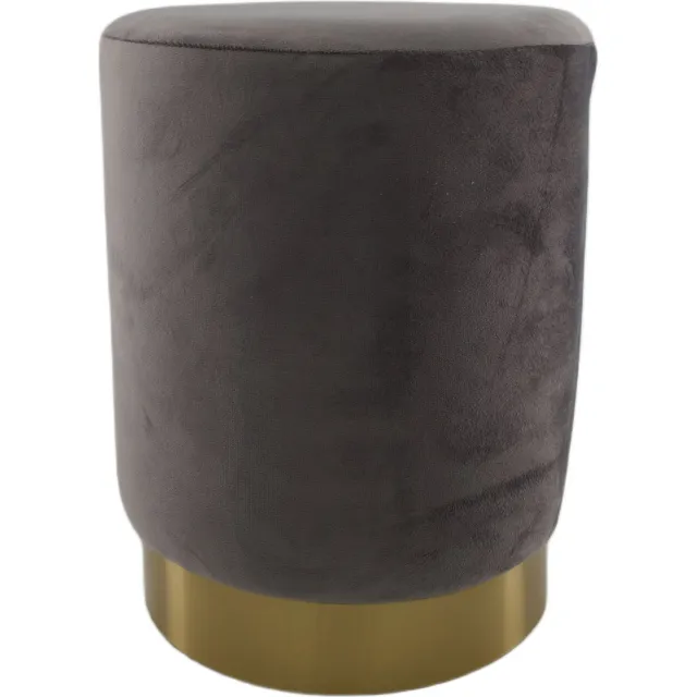 Home Spirit kruk rond 28 x 28 x 36 cm. poef grijs velours goud