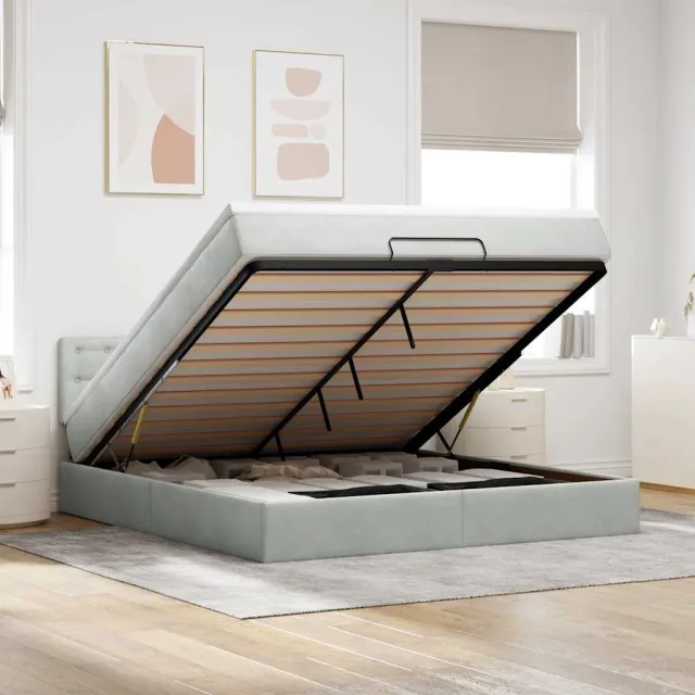 vidaXL Ottoman bed met matras 180x200cm fluweel lichtgrijs grijs